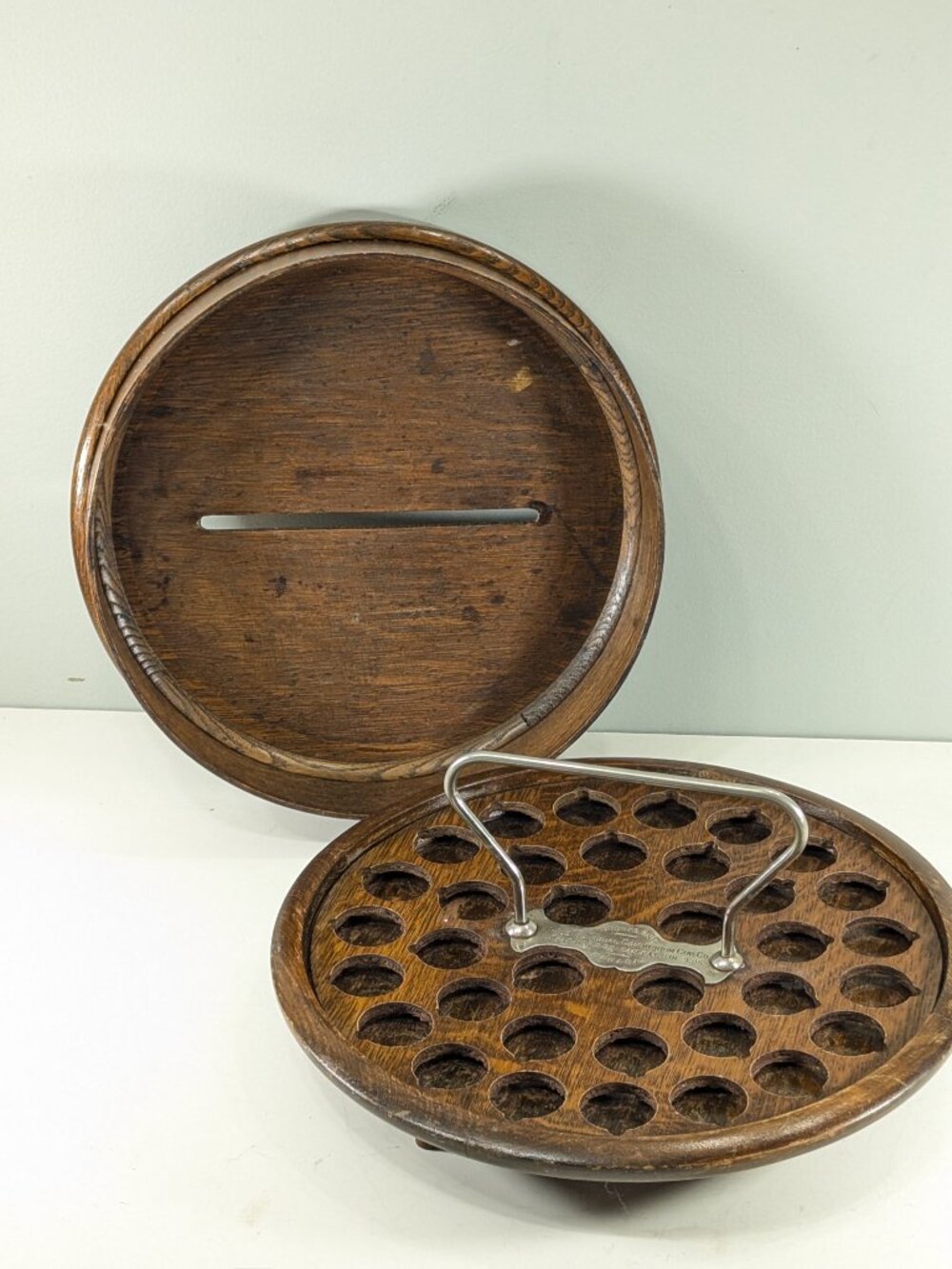1896 Wooden Communion cup tray, Victorian Lord's Supper church caddie - Picture 5 of 14
